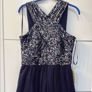 Eliza J Navy and Silver Sequin Maxi Dress